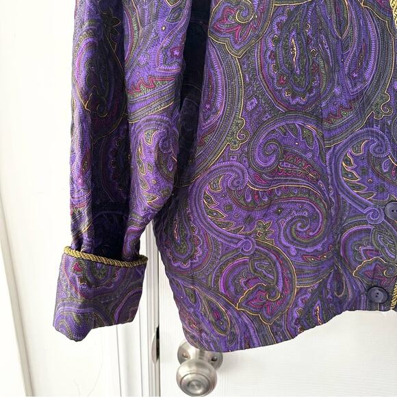 Linda Allard Ellen Tracy Purple Paisley Silk Quilted Vintage Rope Trim Jacket M - Picture 4 of 14